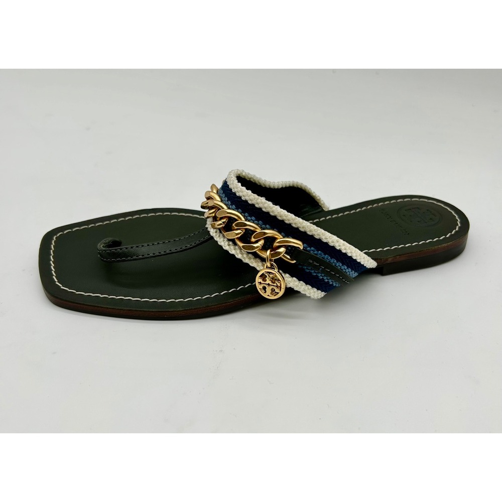 New! Tory Burch Mini Benton Chain Thong Sandals‎ in Poblano, Size 6 $278 - Picture 4 of 7